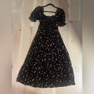 Jessica Simpson Midi Black Dress with yellow/purple flower detail - Size Small